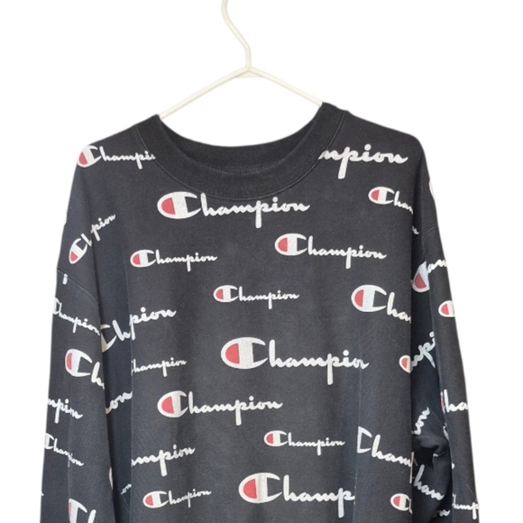 Champion Reverse Weave Black White Logo Crewneck Sweater Men's Size 3XL - Picture 3 of 10